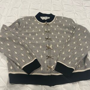 St John Collection size 6 knit cardigan with gold accents full zip, like NEW.